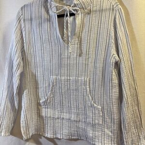 Elliott Lauren cotton gauze hoodie.  White with navy stripes.  SZ XS but fits li